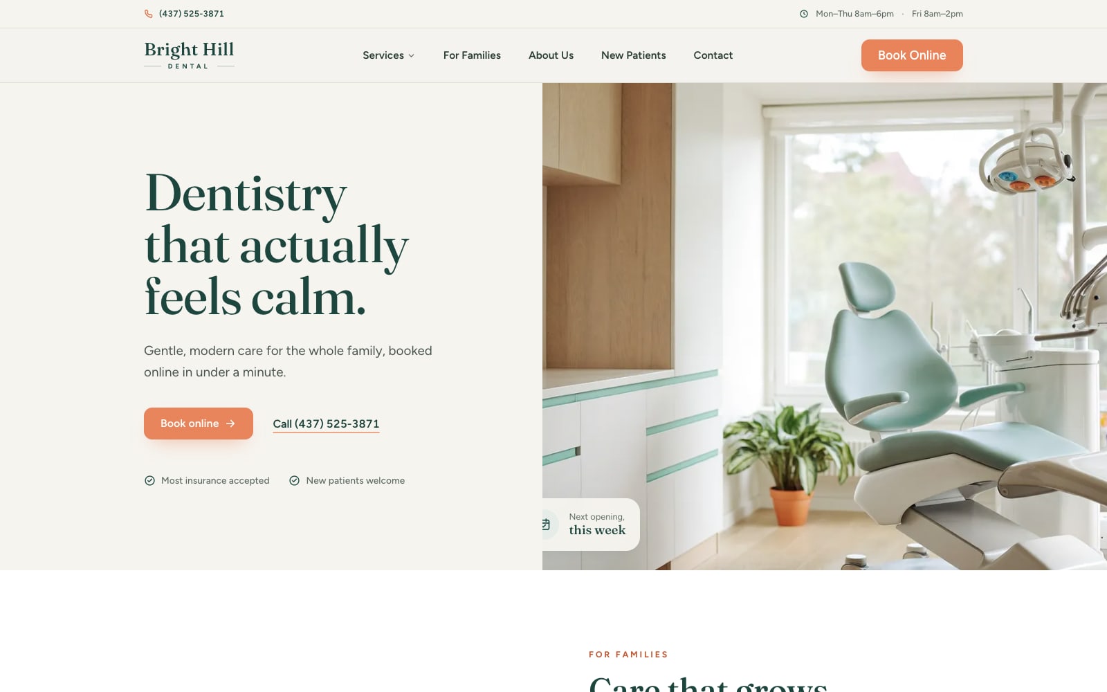 Bright Hill Dental website, designed by Arc Reach